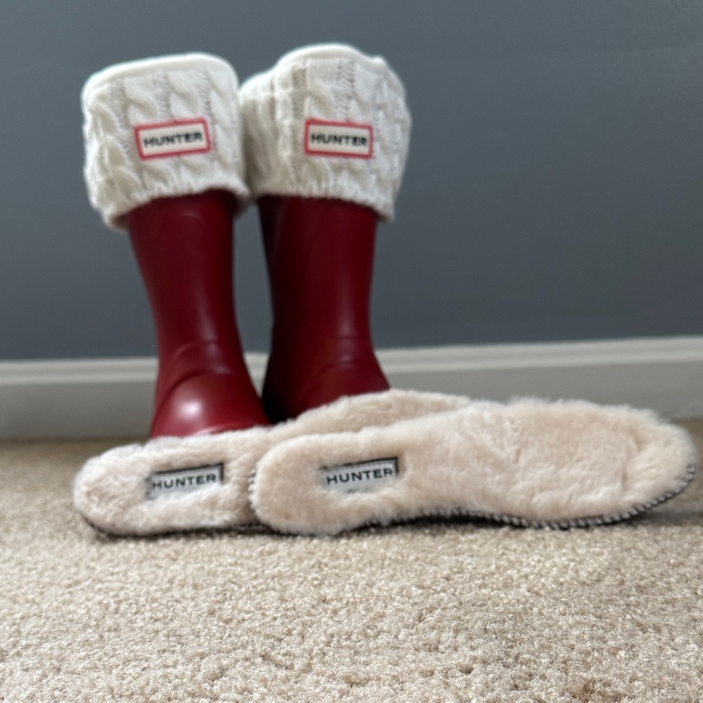 Hunter Red Boots with White Knit Cuffs